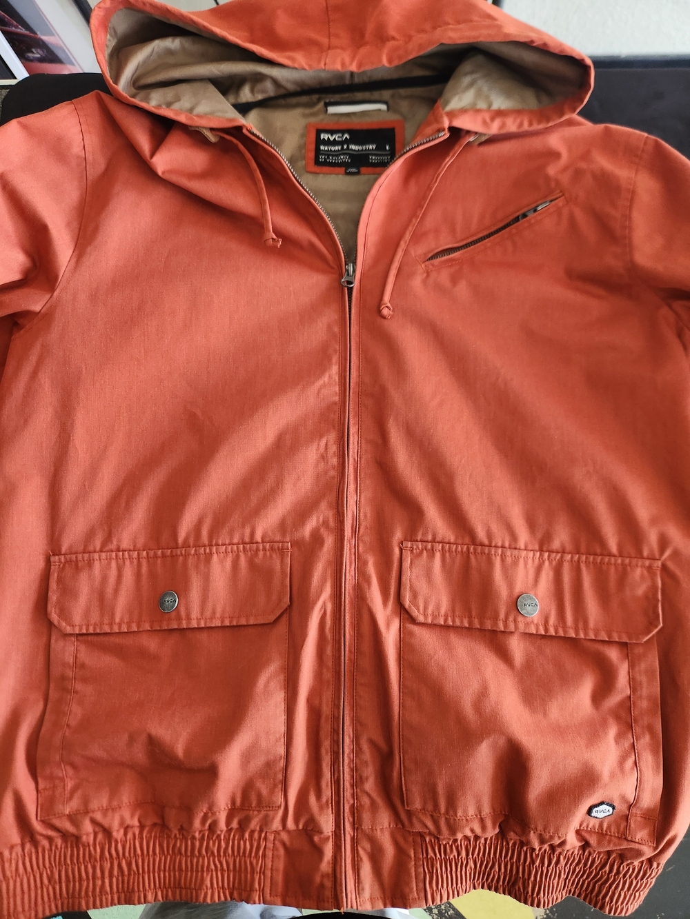 RVCA Men's Orange  Zip Hooded Jacket